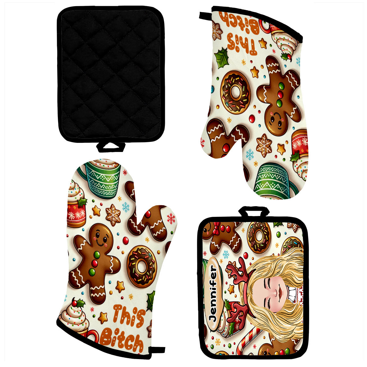 Dieses Mädchen kann backen – Backgeschenk für Mama, Freundin, Ehefrau – Personalisiertes Topflappen-Set