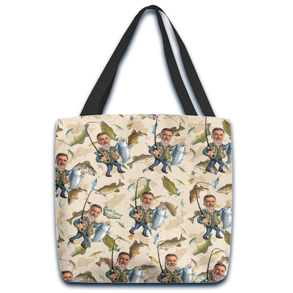 Photo Inserted Funny Fishing - Personalized Fishing Tote Bag