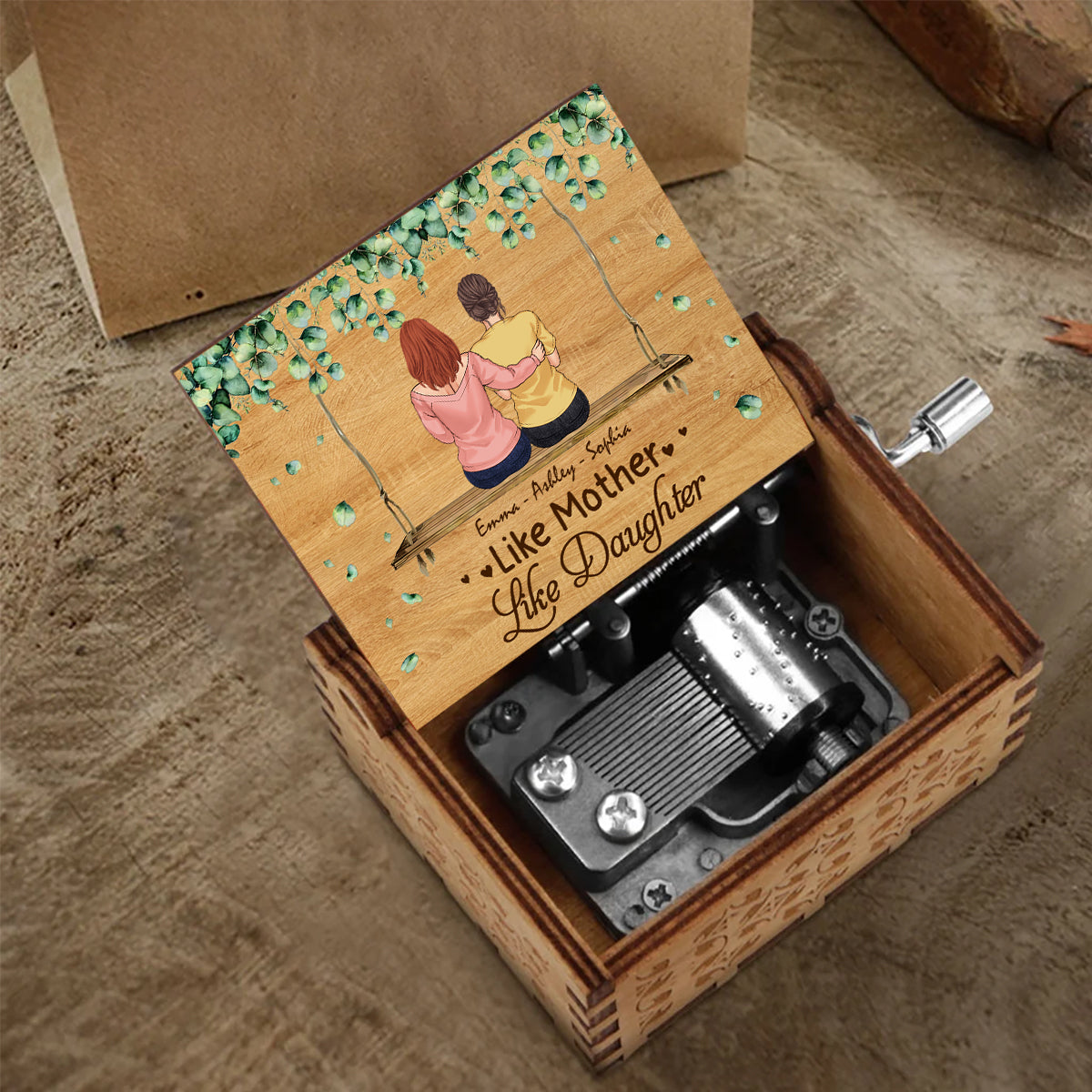 Mother And Daughter - Personalized Mother Hand Crank Music Box