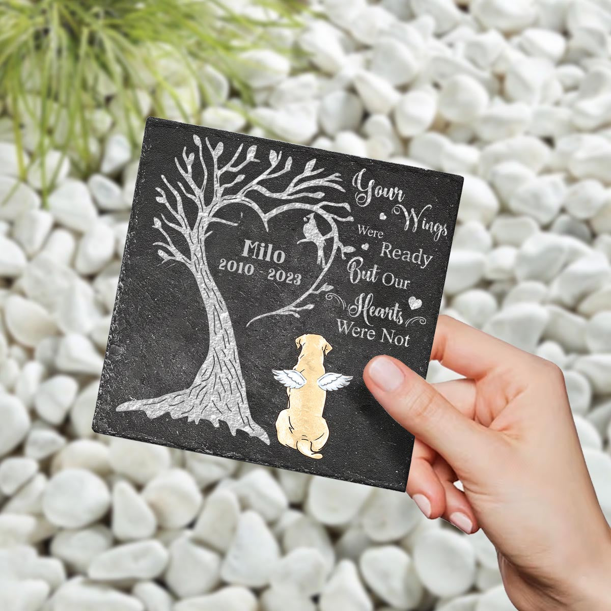 Deine Flügel waren bereit – personalisierter quadratischer Hundestein