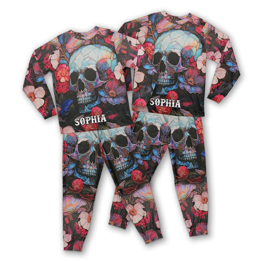Personalisierter Totenkopf-Pyjama mit Blumenmuster