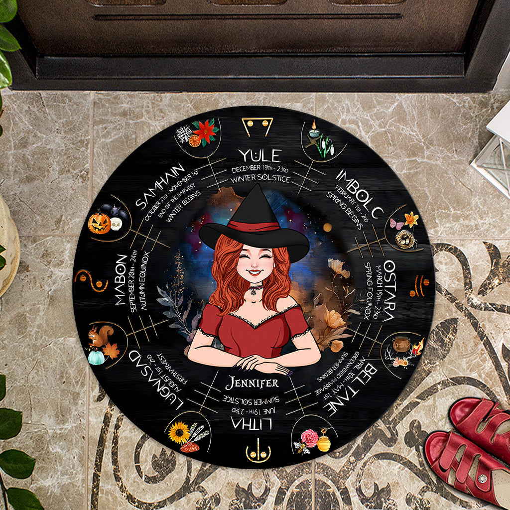 Wheel Of The Year - Personalized Witch Shaped Doormat
