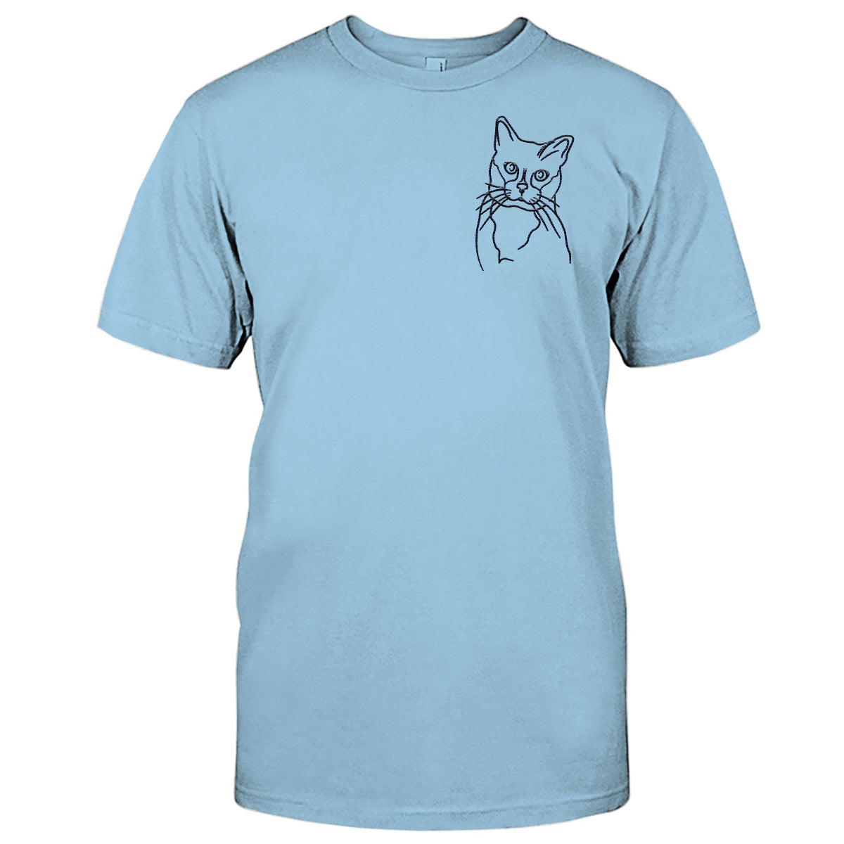 Individuelle Linienzeichnung – Personalisiertes T-Shirt mit Katzenstickerei
