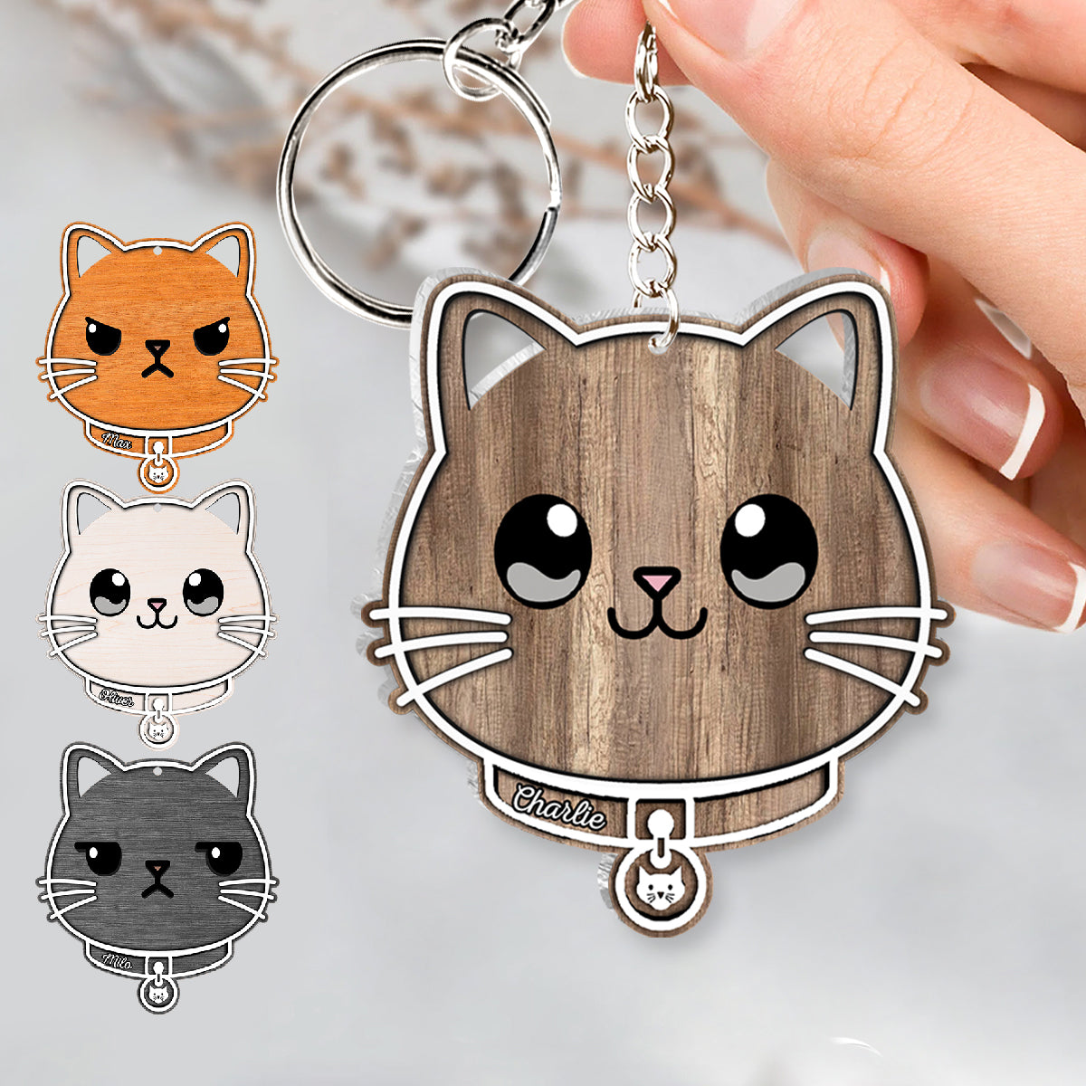 Niedliche Katze – personalisierter Katzen-Schlüsselanhänger