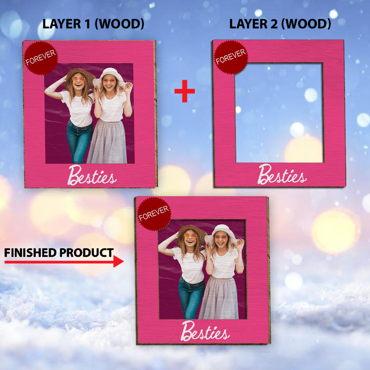 Besties Forever - Personalized Bestie 2 Layered Wood Sign / Wood Plaque