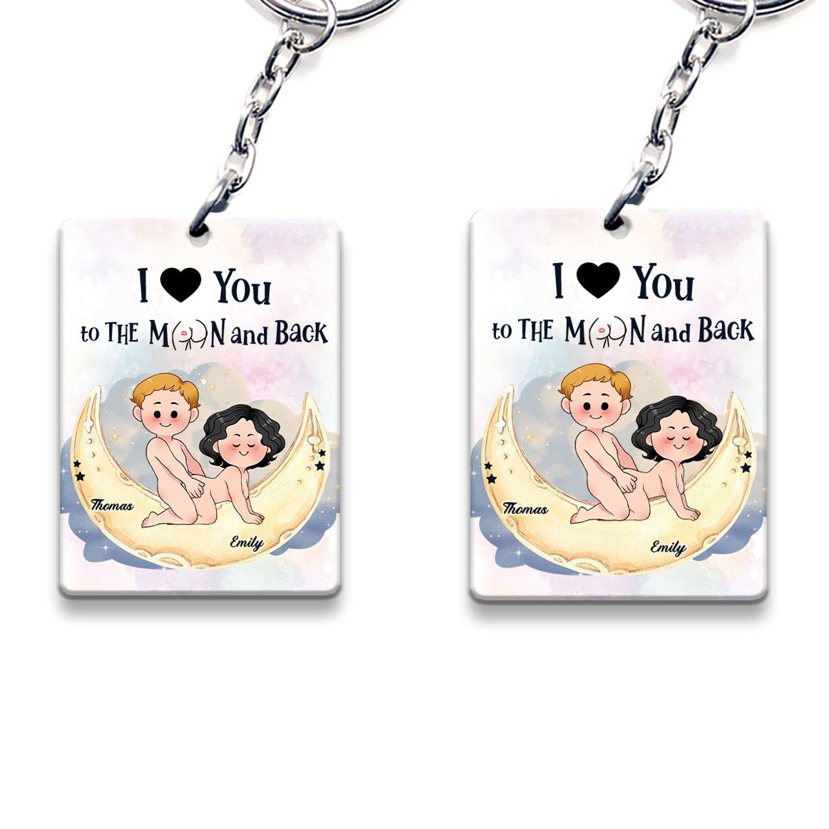 Ich liebe dich bis zum Mond und zurück – Personalisierter Schlüsselanhänger für Paare