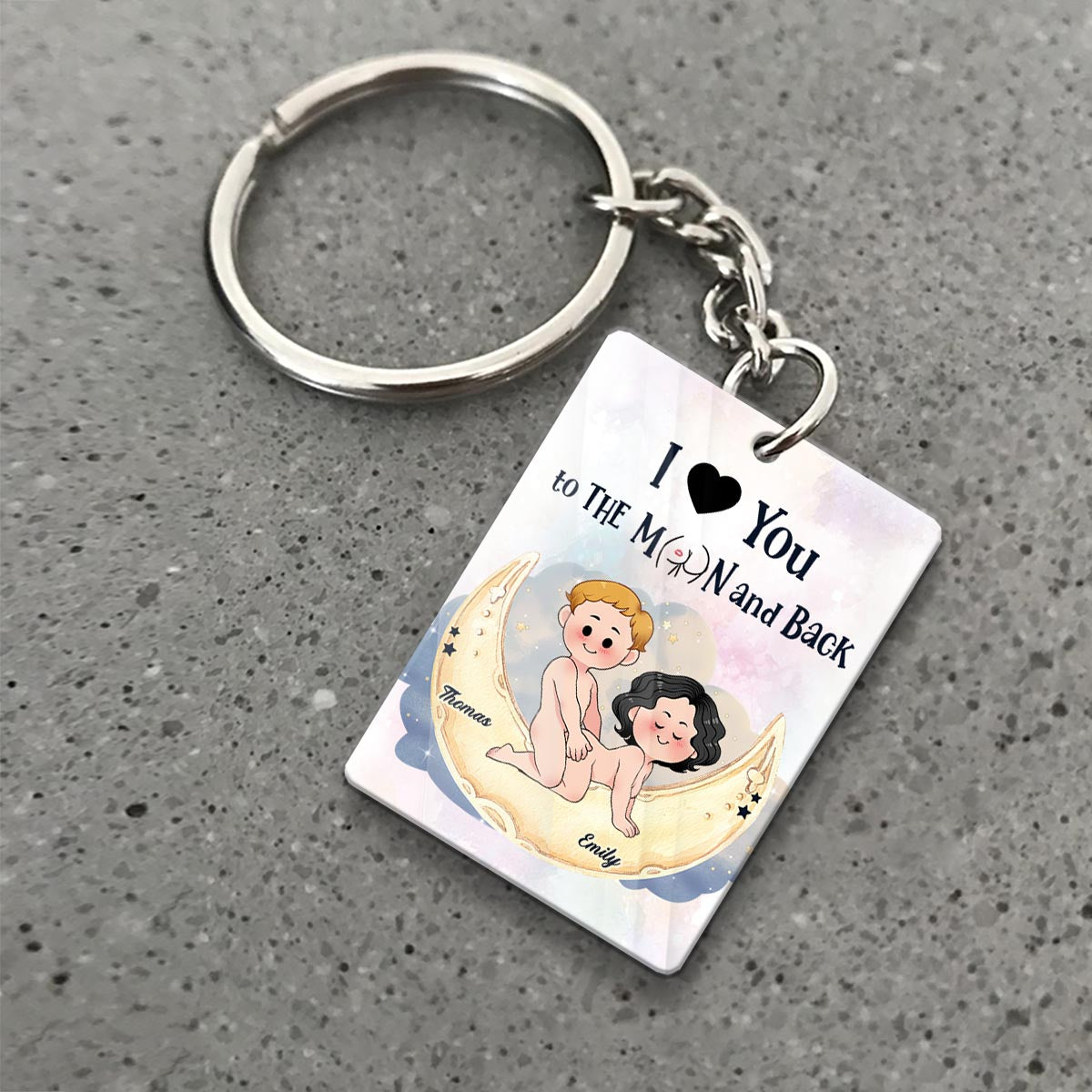 Ich liebe dich bis zum Mond und zurück – Personalisierter Schlüsselanhänger für Paare