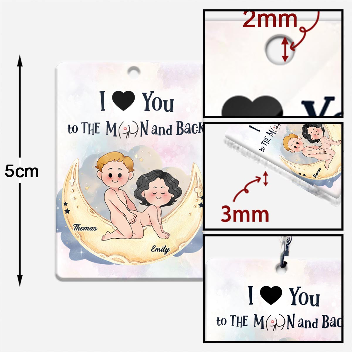 Ich liebe dich bis zum Mond und zurück – Personalisierter Schlüsselanhänger für Paare