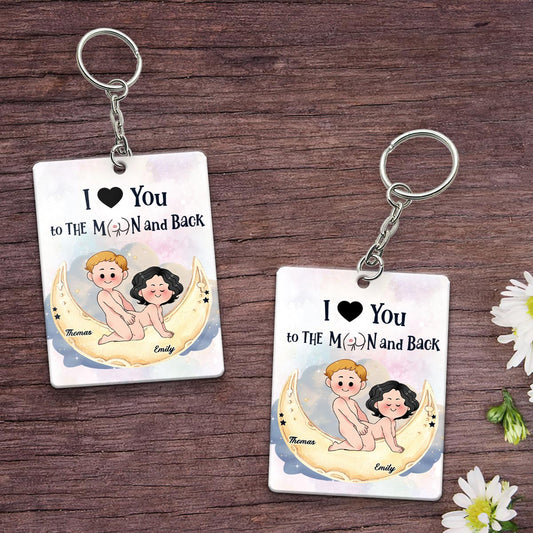 Ich liebe dich bis zum Mond und zurück – Personalisierter Schlüsselanhänger für Paare
