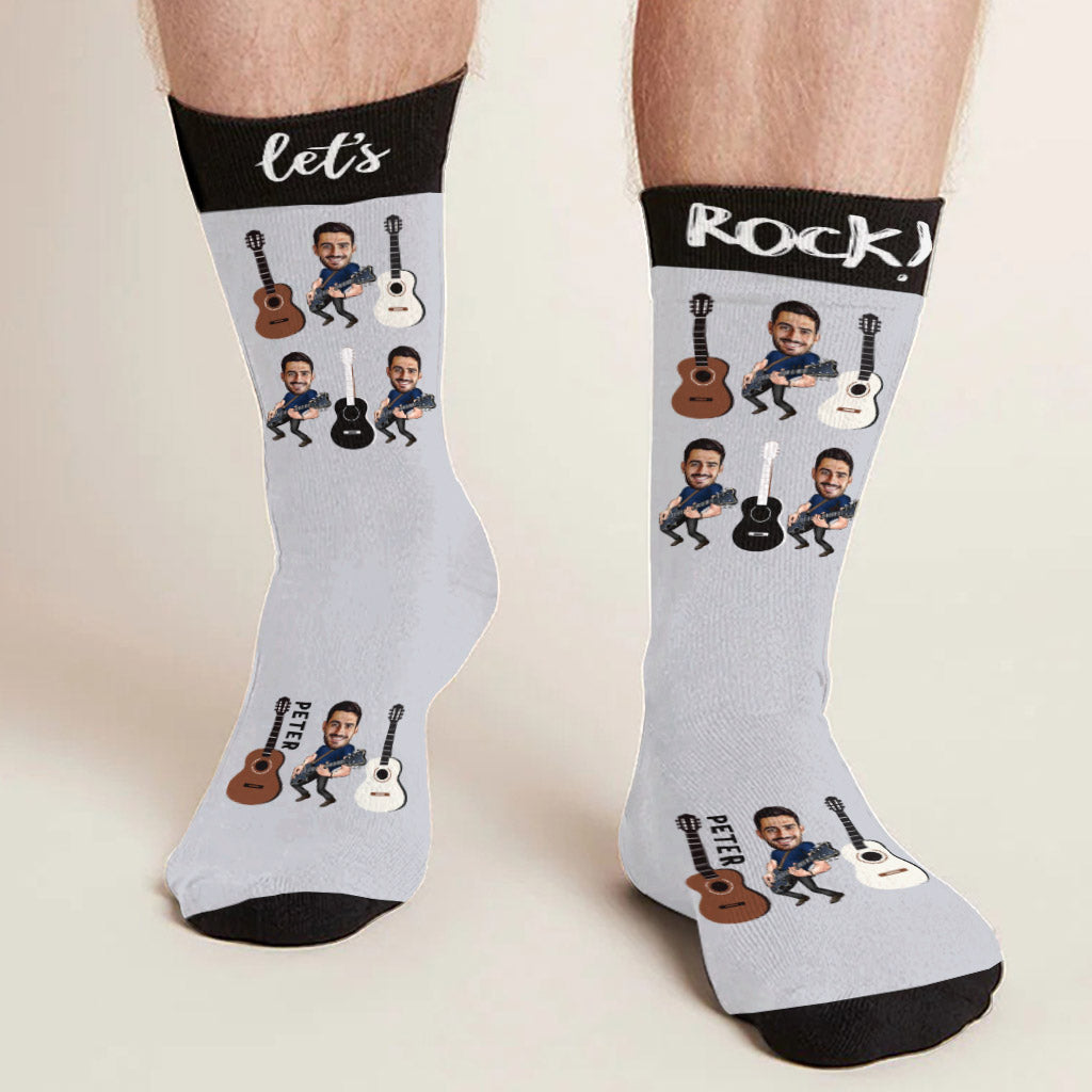 Let's Rock – Gitarrengeschenk für Ehemann, Freund, Vater, Sohn – Personalisierte Socken