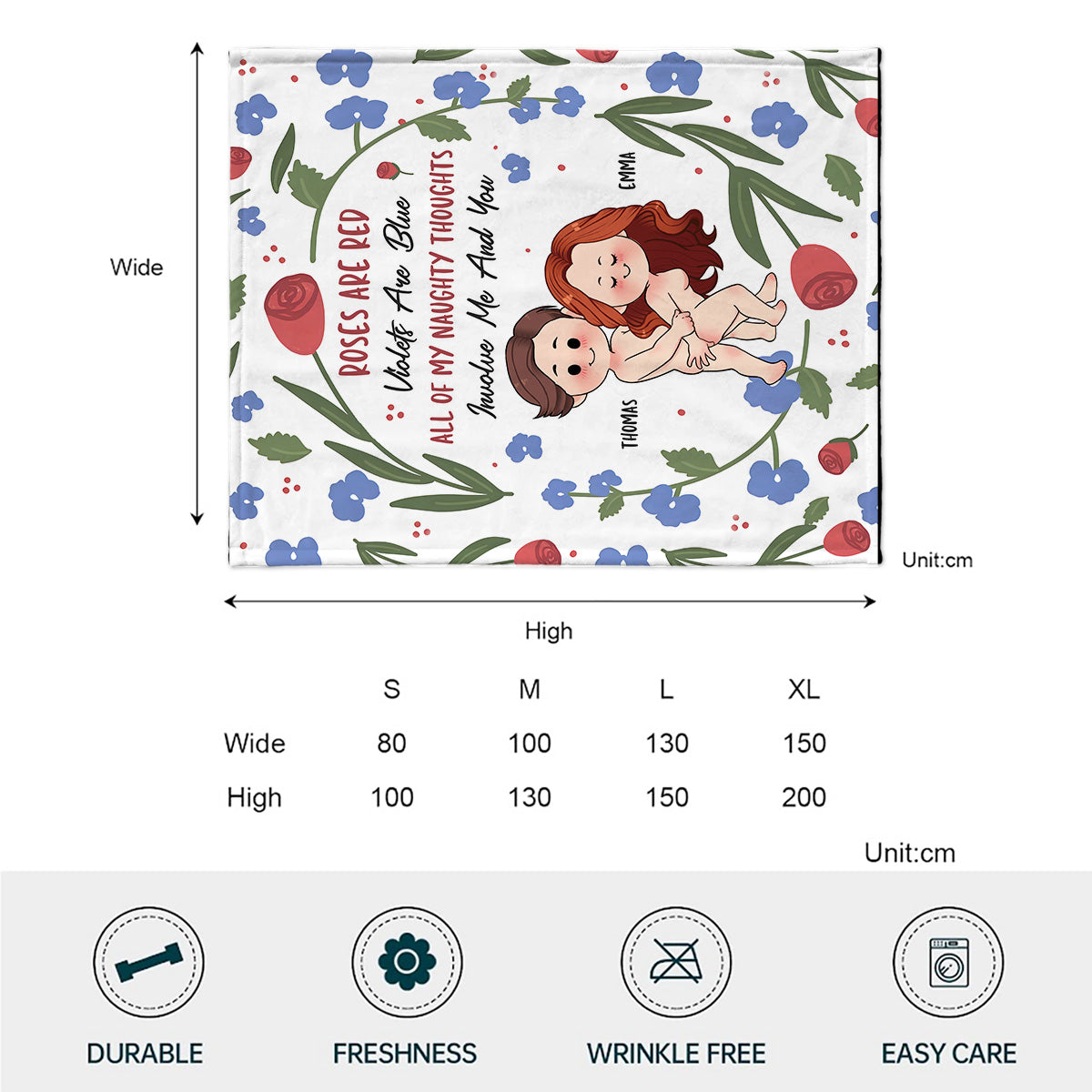 Rosen sind rot, Veilchen sind blau – Personalisierte Pärchendecke