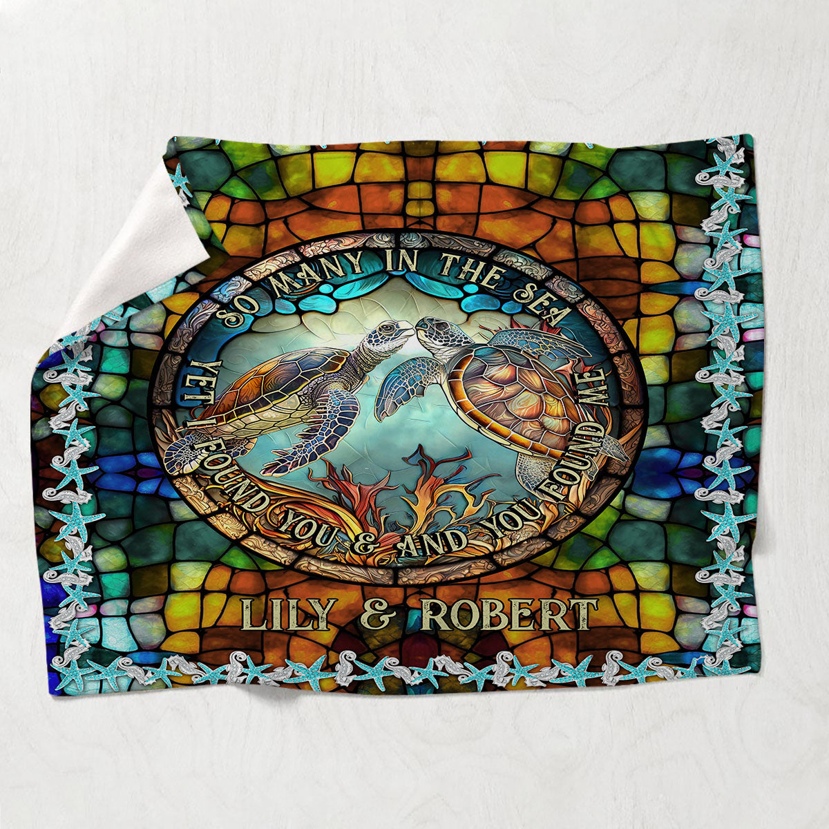So Many In The Sea - Personalized Turtle Blanket