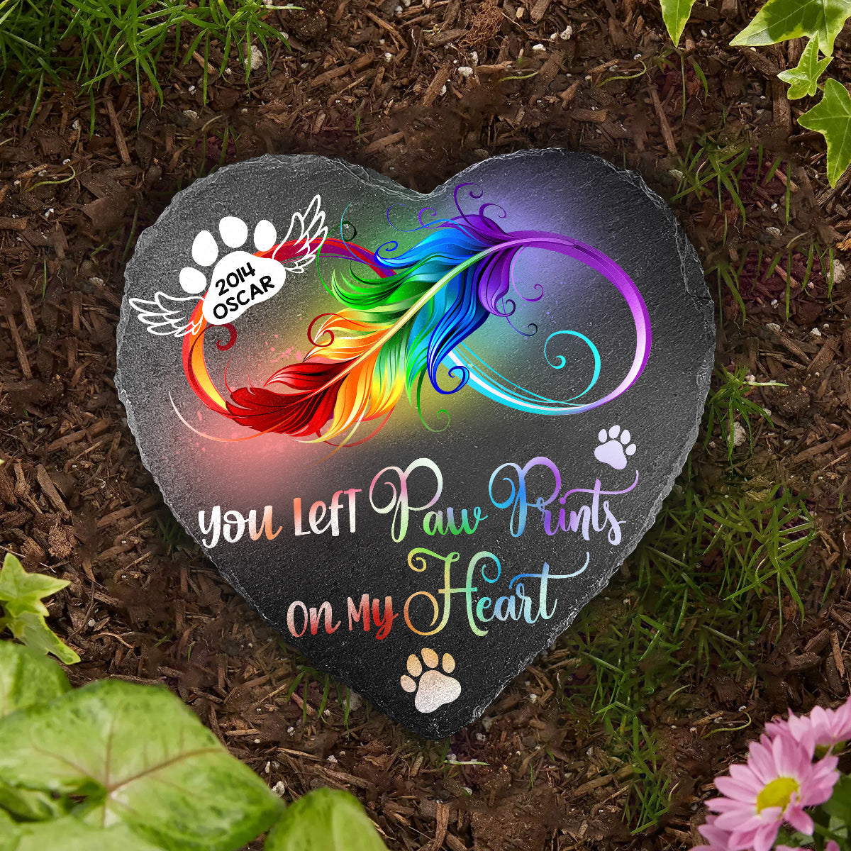 Für immer in meinem Herzen – personalisierter herzförmiger Stein in Hundeform