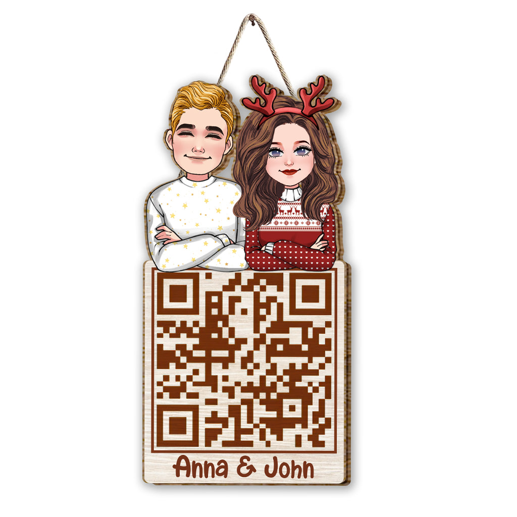 Christmas Couple QR Code - Personalized Couple Wood Sign