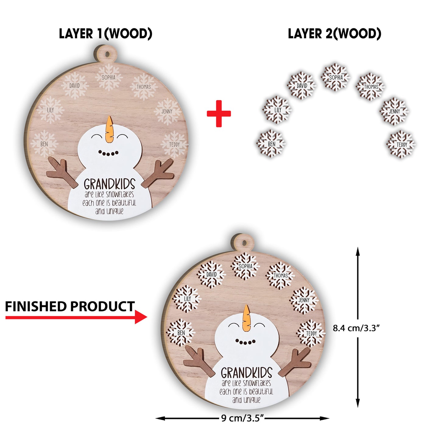 Enkelkinder sind wie Schneeflocken – Geschenk für Oma – Personalisierter zweilagiger Weihnachtsschmuck