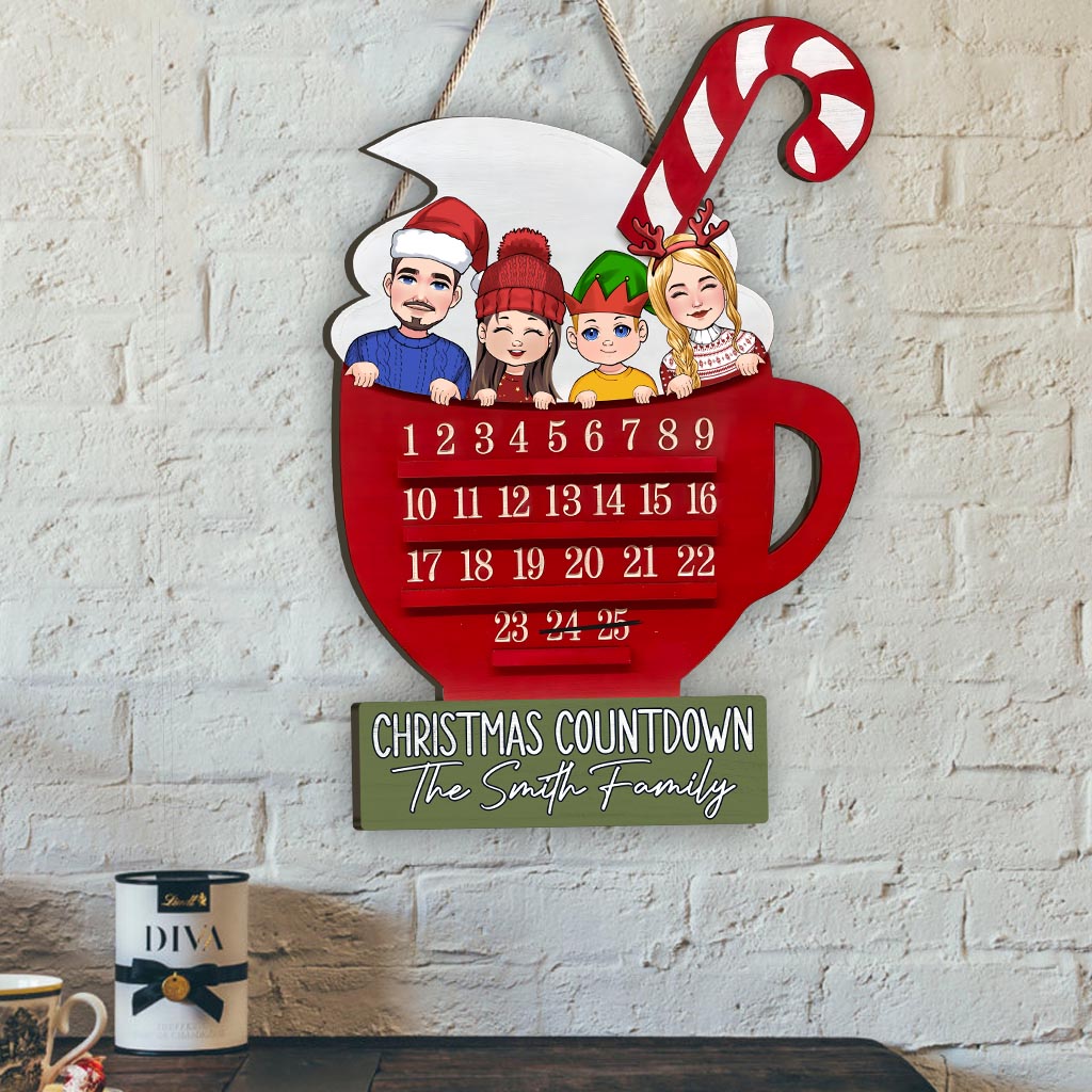 Weihnachtscountdown – Personalisiertes Familien-Holzschild