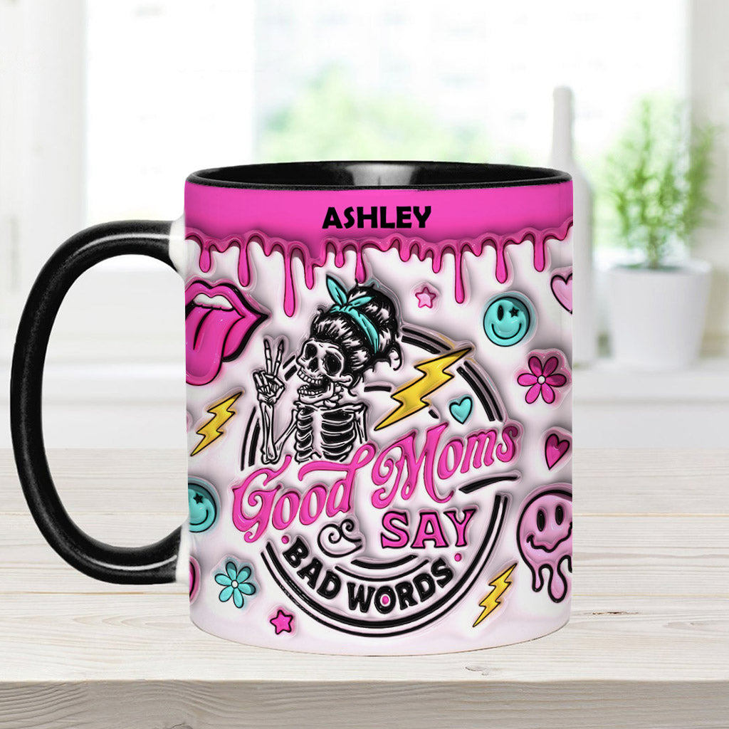 „Gute Mütter sagen Schimpfwörter“ – personalisierte Tasse mit Muttermotiv
