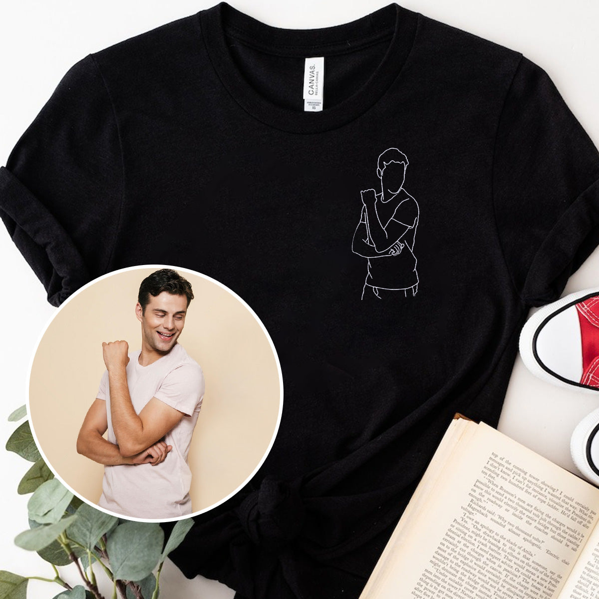 Custom Line Art - Personalized grandson Embroidered T-shirt