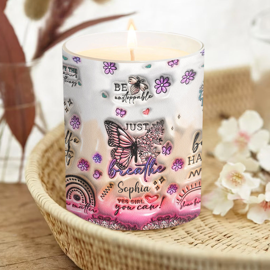 Positive Affirmationen Schmetterling – Personalisierte Schmetterlingskerze mit Holzdeckel