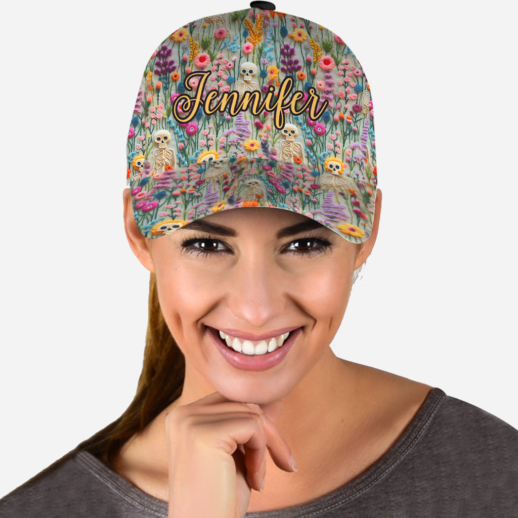 Blumenskelett - Personalisierte Totenkopf-Klassikkappe