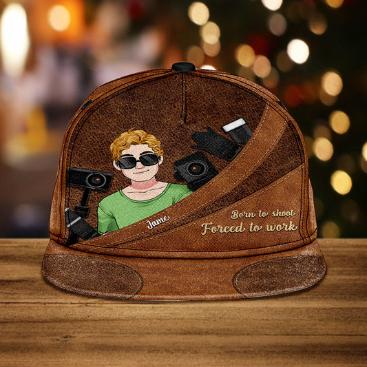 Zum Fotografieren geboren, zum Arbeiten gezwungen – Fotografie-Geschenk für ihn, sie, Freunde, Papa, Mama, Freund, Freundin – Personalisierte Snapback-Tasche