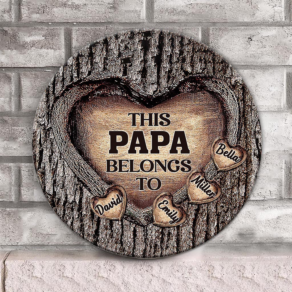 Papas Herz – Geschenk für Papa, Oma, Opa, Mama, Onkel, Tante, Bruder, Schwester – Personalisiertes rundes Holzschild