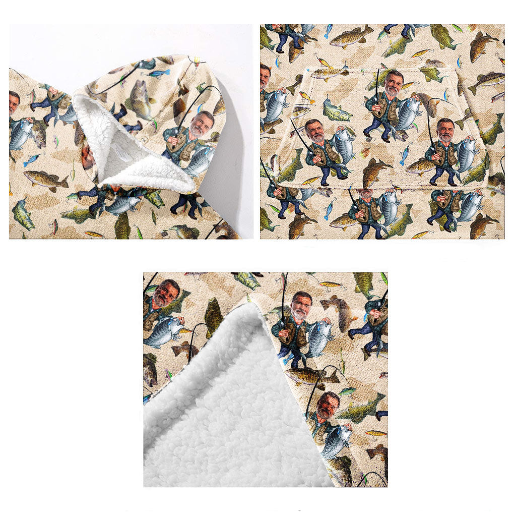 Photo Inserted Funny Fishing - Personalized Fishing Blanket Hoodie