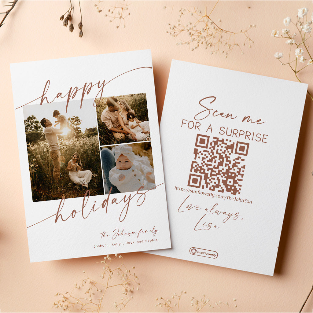 Frohe Feiertage Fotocollage - Personalisierte QR-Grußkarte
