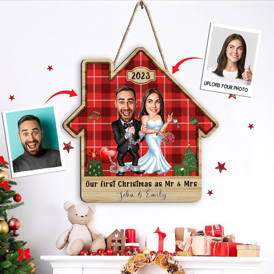 Our First Christmas - Personalized Husband And Wife Wood Sign