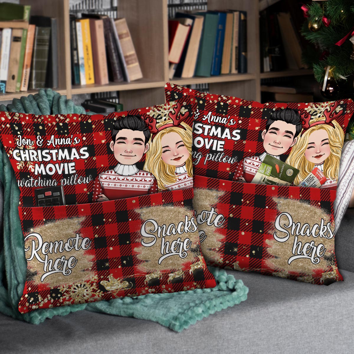 Weihnachtsfilm-Kissen – Personalisiertes Pärchenkissen