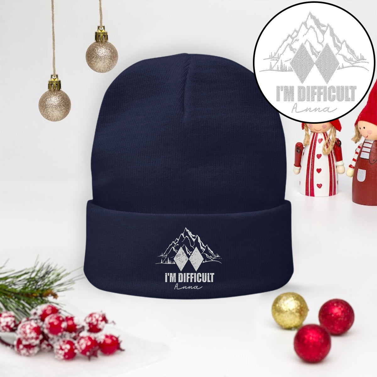 Ich bin schwierig – Personalisierte Skimütze mit Stickerei