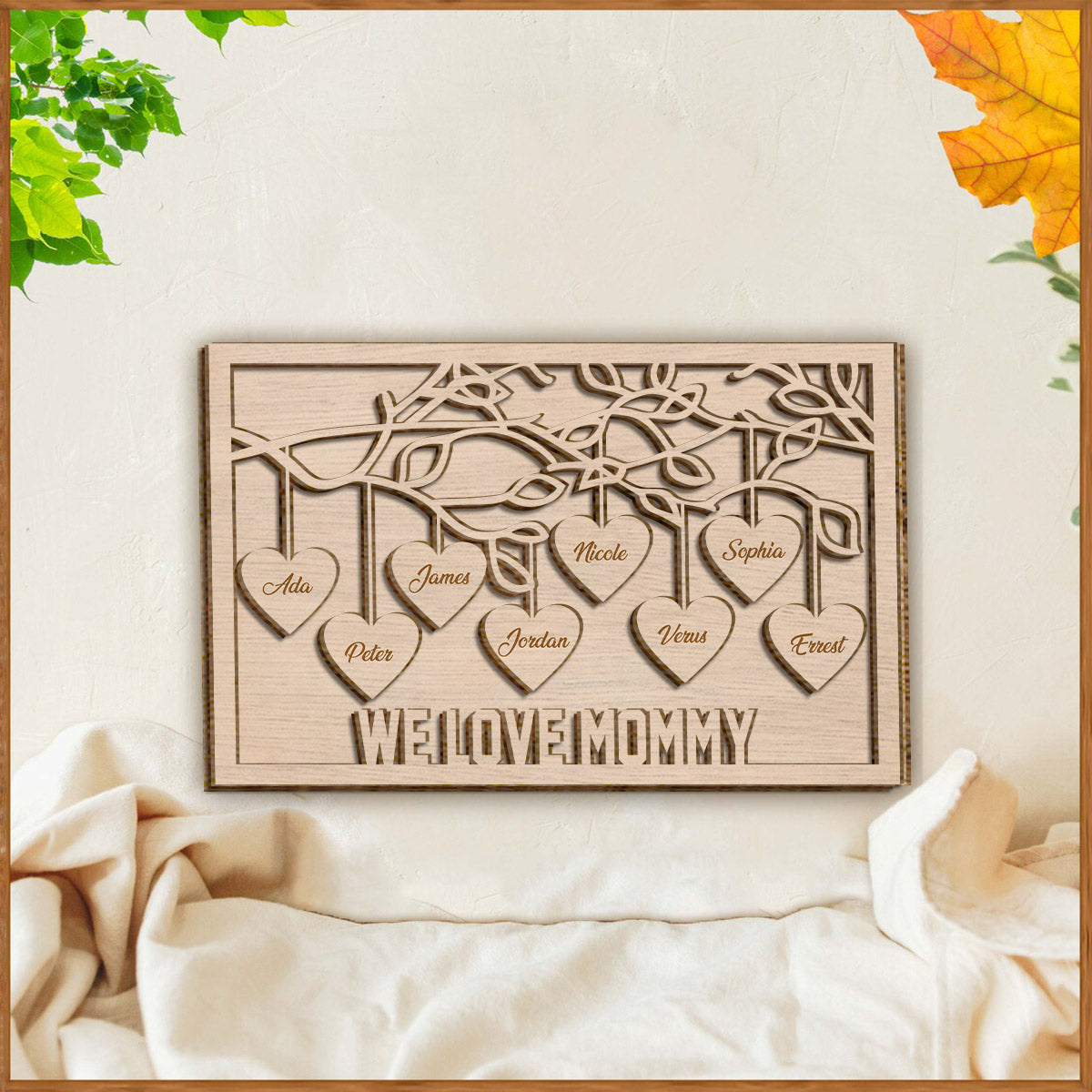 Wir lieben dich, Mama/Oma/Großmutter – Personalisiertes zweilagiges Holzschild/Holzplakette für Mütter