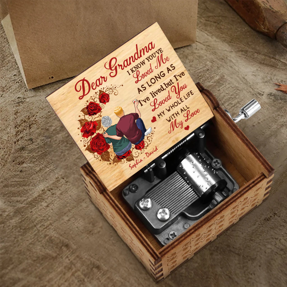 Mama, ich hab dich lieb – Geschenk für Mama, Oma, Ehemann, Ehefrau, Tante, Schwester, Bruder – Personalisierte Spieluhr mit Handkurbel
