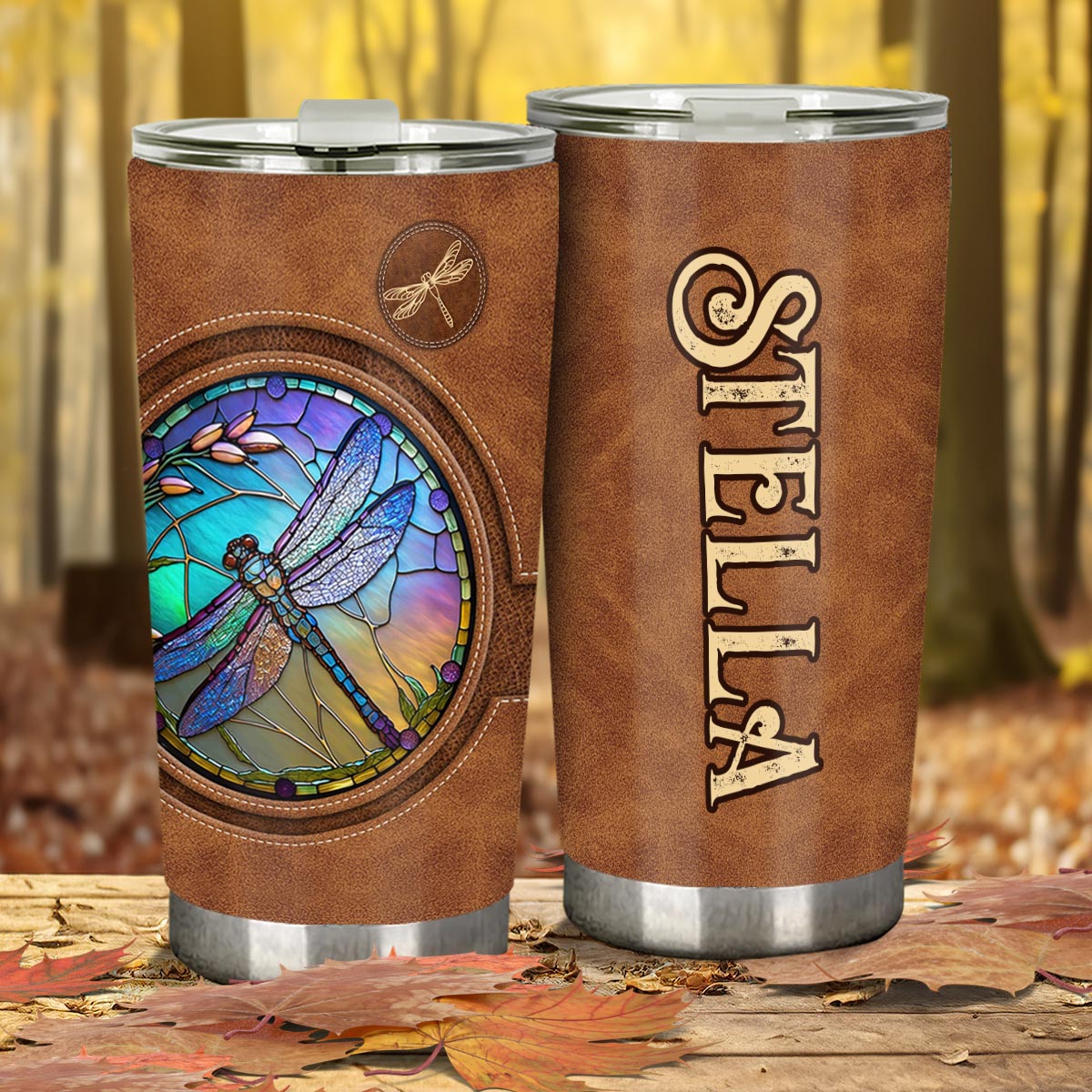 Stained Glass Dragonfly - Personalized Dragonfly Tumbler