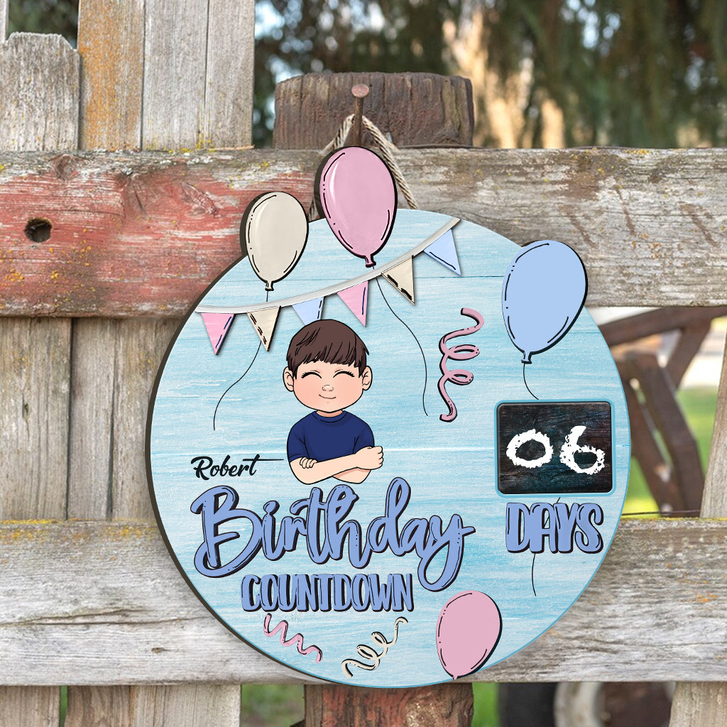 Geburtstags-Countdown - Personalisiertes Familien-Holzschild