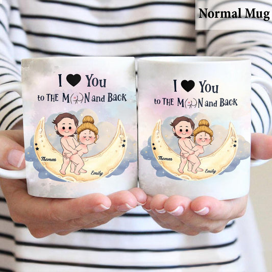 Ich liebe dich bis zum Mond und zurück – Personalisierte Tasse für Paare