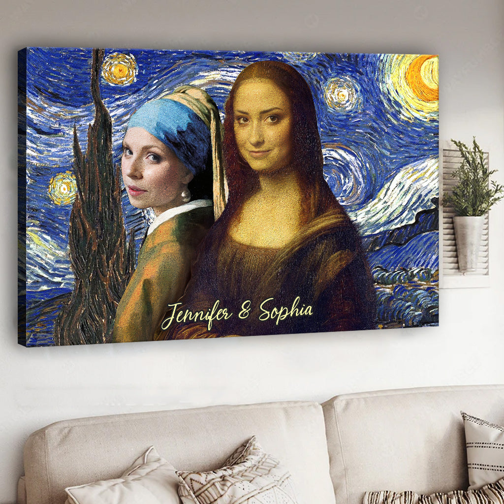 Beste Freundin Selfie Mona Lisa Mädchen mit Perlenohrringen - Personalisierte Beste Freundin Leinwand und Poster