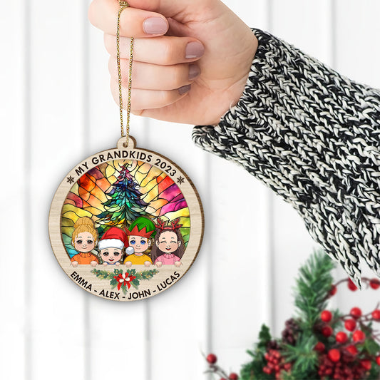 Meine Enkelkinder – Geschenk für Oma – Personalisierter zweilagiger Weihnachtsschmuck