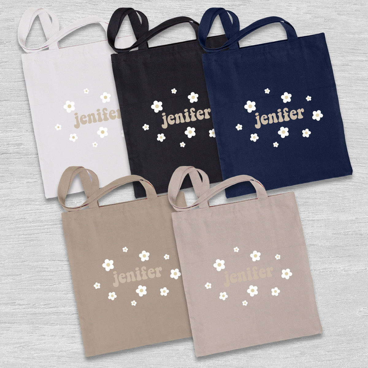 Personalisierte Tragetasche mit Namensstickerei und Blume – Geschwister-Stickerei
