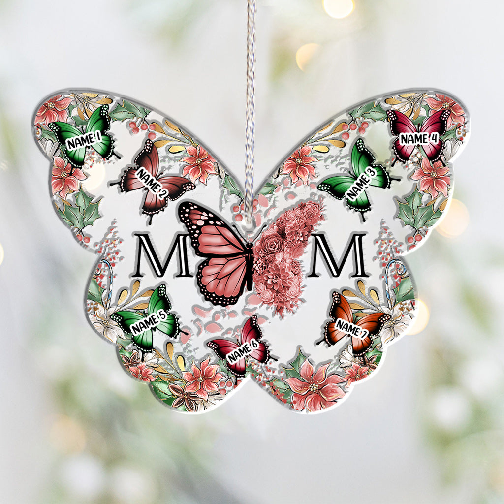 Mama & Kinder Schmetterlinge Weihnachtsblume - Personalisierter Mutter-Weihnachtsschmuck