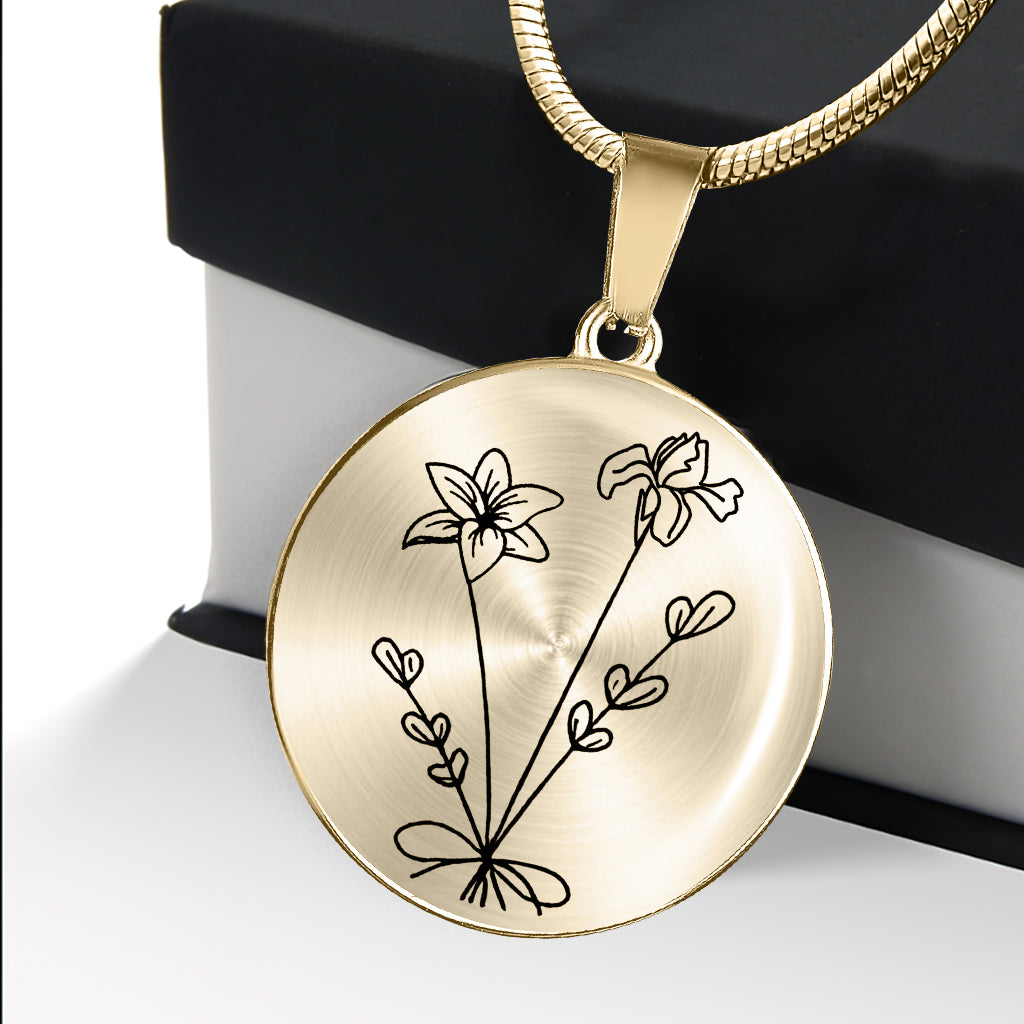 Geburtstagsblume – Geschenk für Mama, Ehefrau, Freundin, Oma – Personalisierte runde Anhängerkette