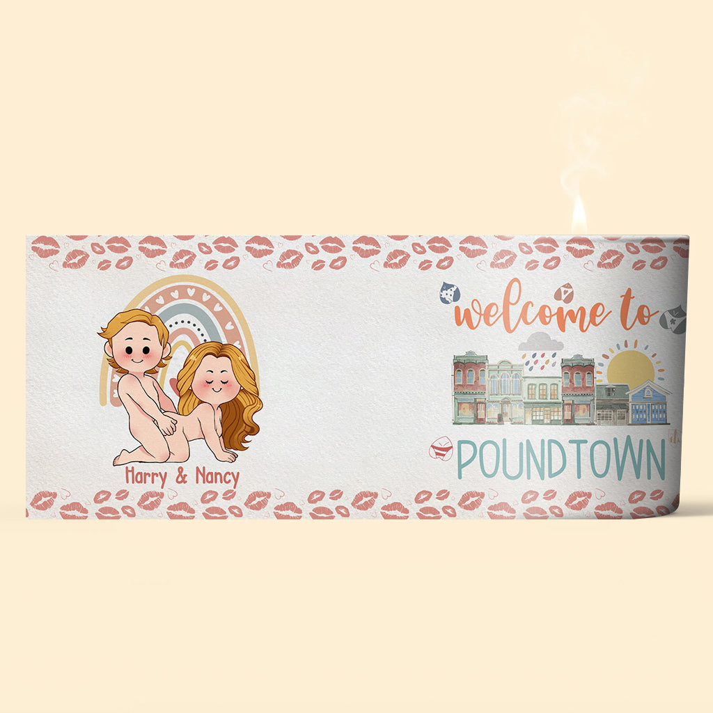 Welcome To The Poundtown Inappropriate Adult - Personalized Couple Candle With Wooden Lid
