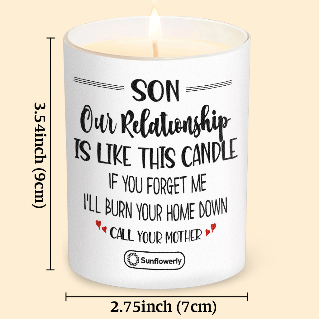 Unsere Beziehung ist so – personalisierte Kerze für den Sohn mit Holzdeckel