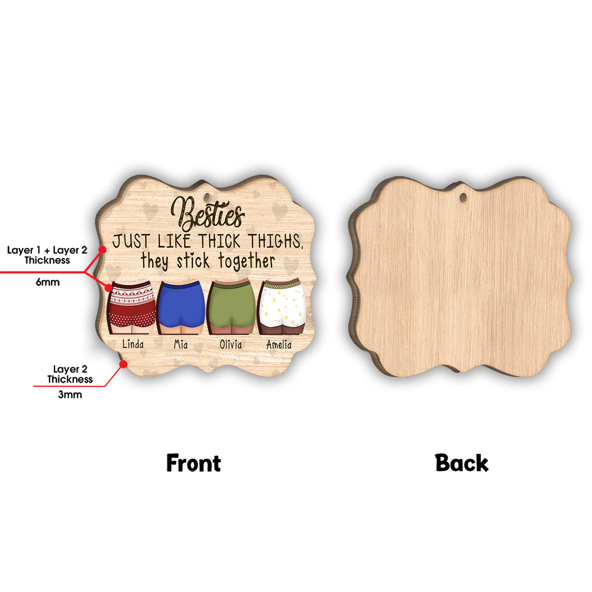 Genau wie dicke Oberschenkel – Personalisierter, zweilagiger Anhänger für deine beste Freundin