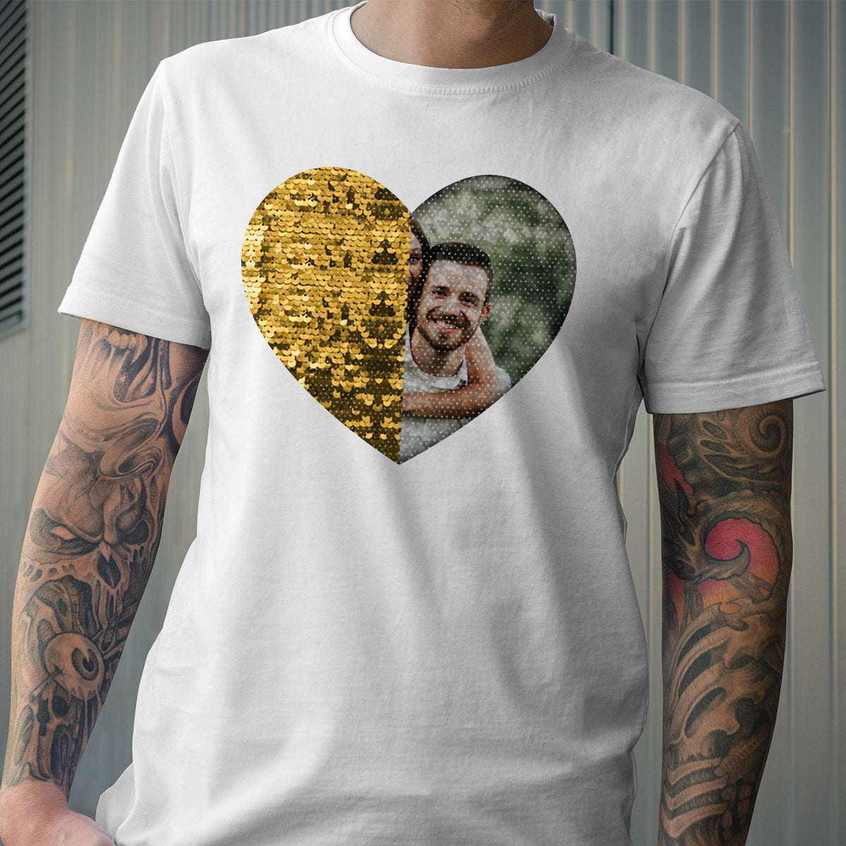 Individuell gestaltetes Pailletten-Shirt mit Foto für Paare – Geschenk für Hunde- und Katzenliebhaber – Personalisiertes Pailletten-T-Shirt