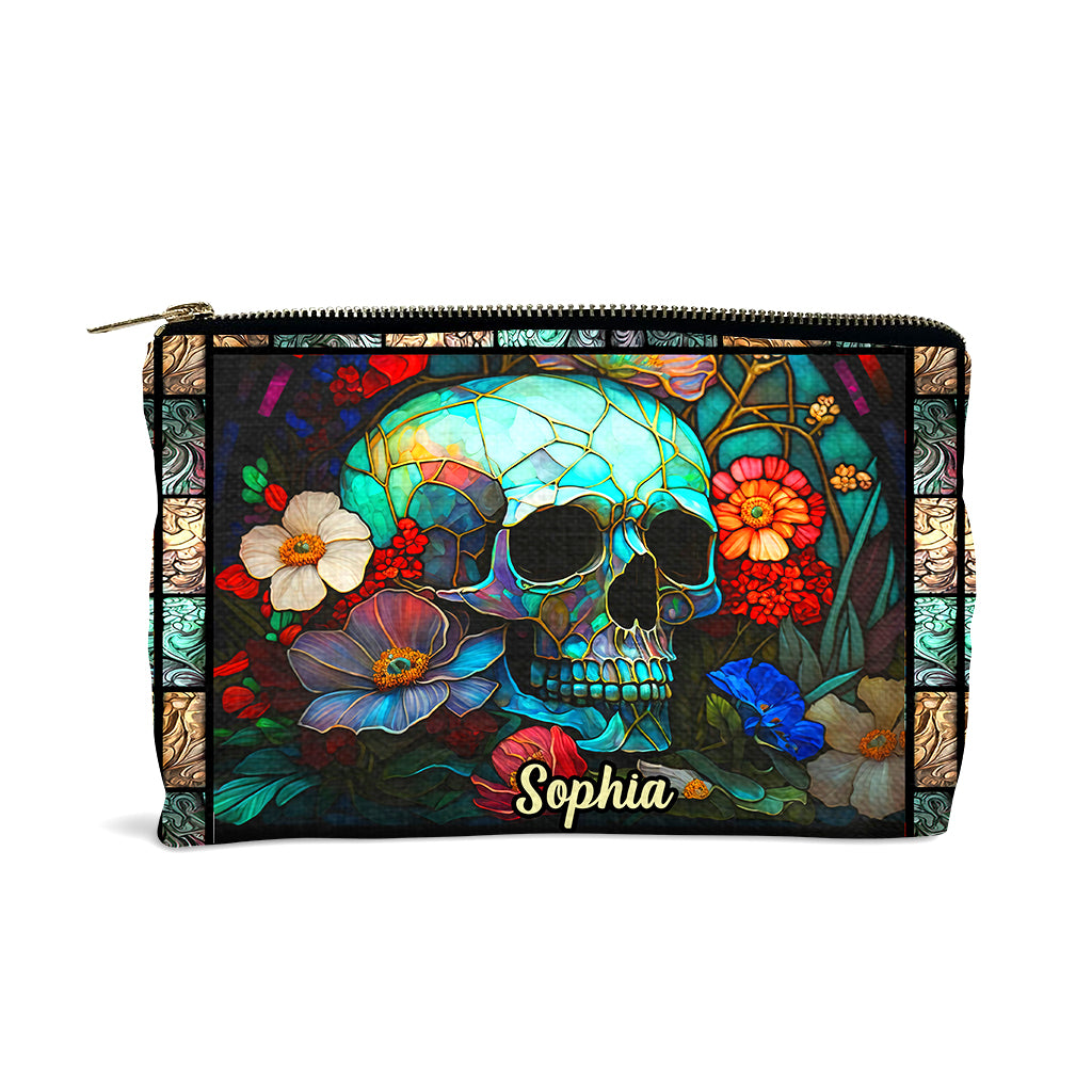 Totenkopf mit Blumenmuster – personalisierte Totenkopftasche