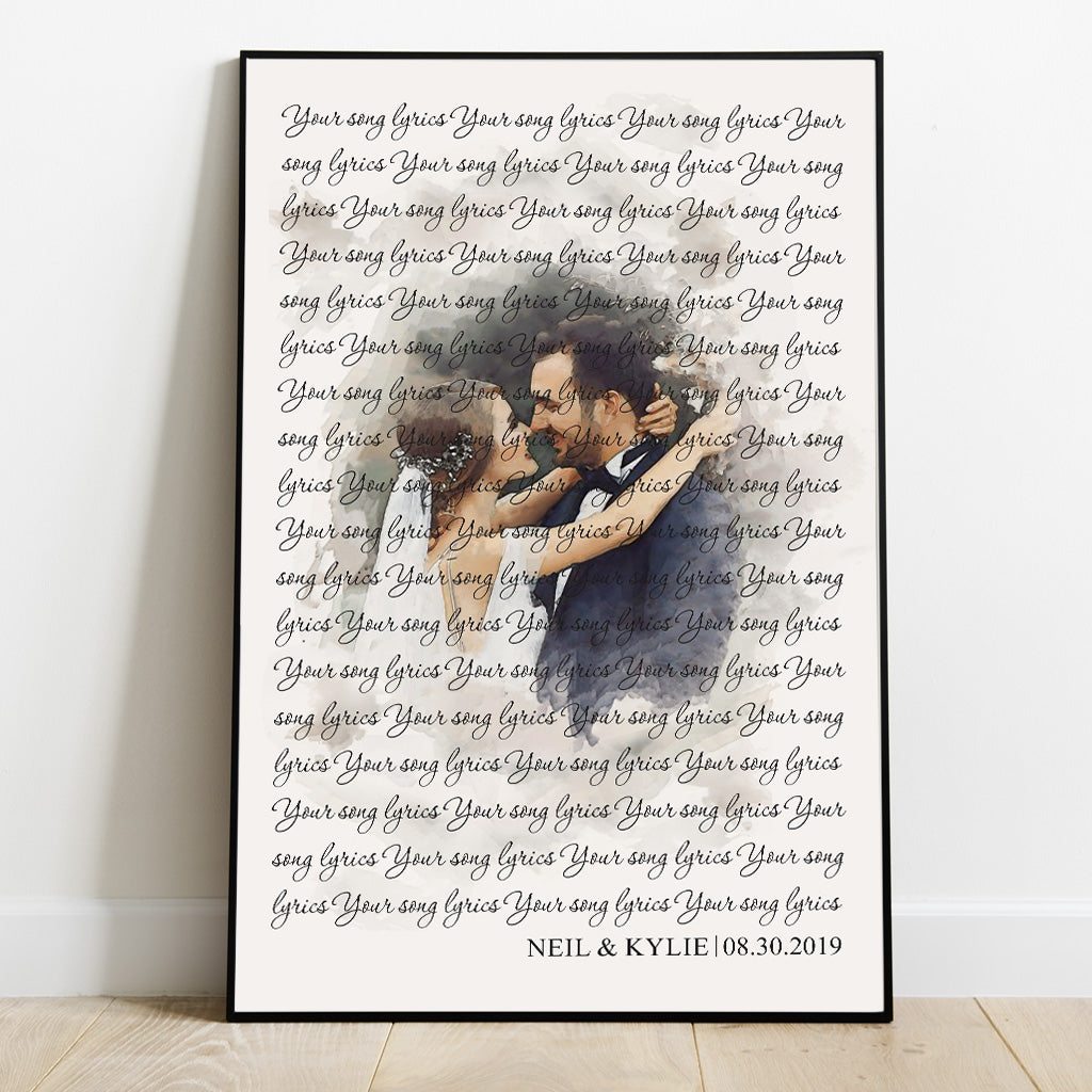 Individuelle Aquarellporträts mit Liedtexten für die Hochzeit – Personalisierte Leinwandbilder und Poster für Ehepaare