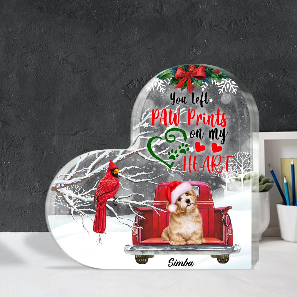 Du hast Pfotenabdrücke in meinen Herzen hinterlassen – personalisierte Acrylplakette in Hundeform