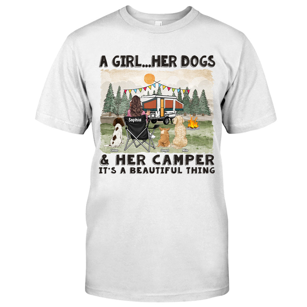A Girl Her Dogs And Her Camper - Personalized Camping T-shirt & Hoodie