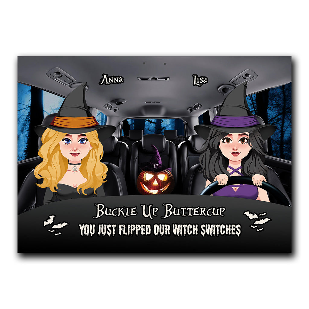 Schnalle dich an, Butterblume – Personalisiertes rechteckiges Hexen-Metallschild